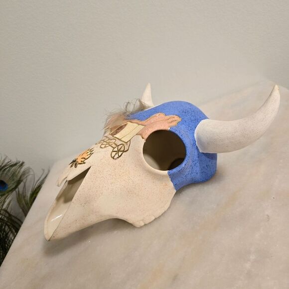 Vintage Native American Navajo Ceramic Buffalo Bull Skull - Picture 3 of 9